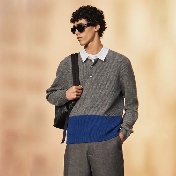 louis vuitton color‑block ribbed knit polo sweater